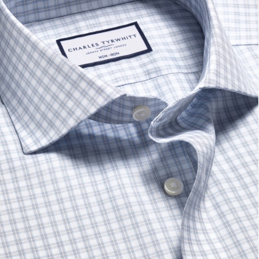 Charles Tyrwhitt Men's Blue Check Non Iron Shirt